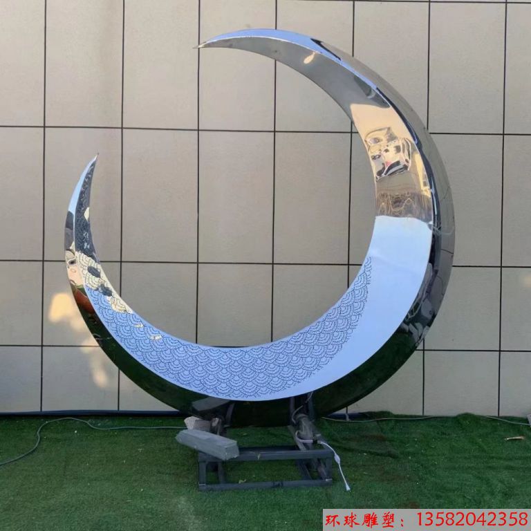 不銹鋼半圓月亮雕塑 景觀燈光月亮雕塑3